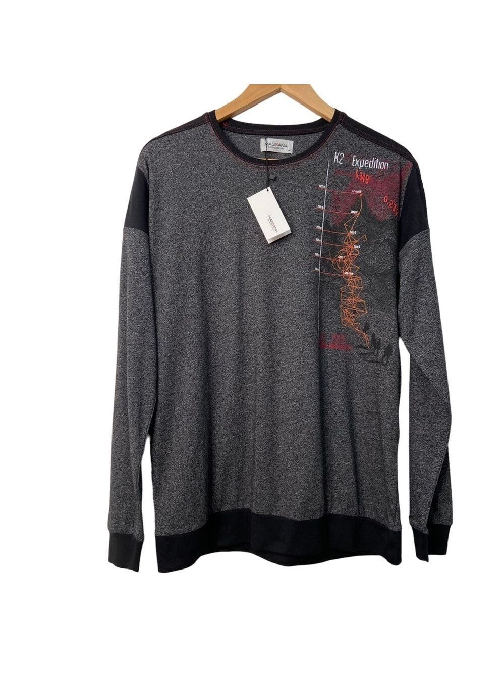 Massana Homewear t-shirt men charcoal grey black loungewear long sleeve medium